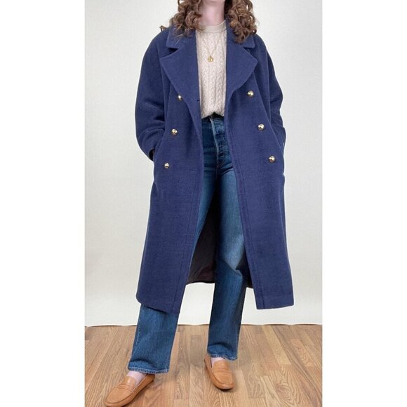 Vintage Jackets & Blazers - Vintage 100% Lambswool Double Breasted Oversized Pea Coat Trench Jacket Peacoat